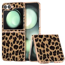 Per Samsung Galaxy Z Flip6 Custodia per telefono con stampa leopardata con placcatura nano (oro)