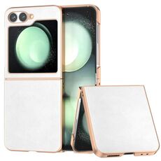 Per Samsung Galaxy Z Flip6 Custodia per telefono PU con texture Lichi bicolore e galvanica nano (bianca)