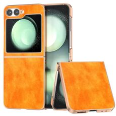 Per Samsung Galaxy Z Flip6 Custodia per telefono PU con texture Lichi bicolore e galvanica nano (arancione)