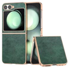 Per Samsung Galaxy Z Flip6 Custodia per telefono PU con texture Lichi bicolore e galvanica nano (verde)