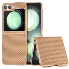 Per Samsung Galaxy Z Flip6 Custodia per telefono in fibra di carbonio con rivestimento galvanico nano (oro)