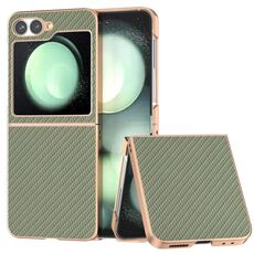 Per Samsung Galaxy Z Flip6 Custodia per telefono con texture in fibra di carbonio con galvanica nano (verde)