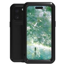 Per iPhone 16 Pro Max LOVE MEI Custodia per telefono antiurto impermeabile antipolvere in metallo (nero)