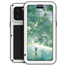Per iPhone 16 Pro LOVE MEI Custodia per telefono antiurto impermeabile antipolvere in metallo (bianca)