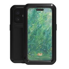 Per iPhone 16 LOVE MEI Custodia per telefono antiurto impermeabile antipolvere in metallo (nero)