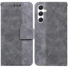 Per Samsung Galaxy S25+ 5G Custodia per telefono in pelle con motivo geometrico in rilievo (grigio)