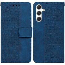 Per Samsung Galaxy S25+ 5G Custodia per telefono in pelle con motivo geometrico in rilievo (blu)