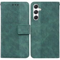 Per Samsung Galaxy S25+ 5G Custodia per telefono in pelle con motivo geometrico in rilievo (verde)