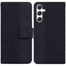 Per Samsung Galaxy S25+ 5G Custodia per telefono in pelle con motivo geometrico in rilievo (nero)