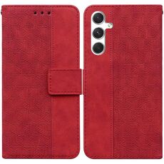 Per Samsung Galaxy S25+ 5G Custodia per telefono in pelle con motivo geometrico in rilievo (rosso)
