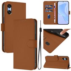 Per Sony Xperia 10 VI 2024 Custodia in pelle tinta unita effetto pelle con cordino (marrone)