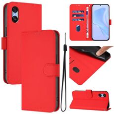 Per Sony Xperia 10 VI 2024 Custodia in pelle tinta unita con cordino (rosso)