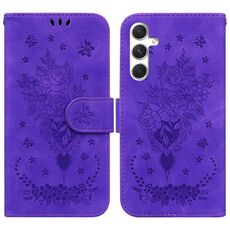 Per Samsung Galaxy S25+ 5G Custodia per telefono in pelle goffrata con motivo a farfalla rosa (viola)