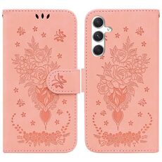 Per Samsung Galaxy S25+ 5G Custodia per telefono in pelle goffrata con motivo a farfalla rosa (rosa)