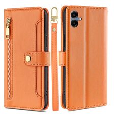 Per Samsung Galaxy A06 Custodia per telefono in pelle con cerniera a tracolla con texture di pecora (arancione)