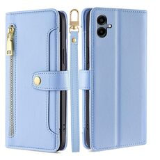 Per Samsung Galaxy A06 Custodia per telefono in pelle con cerniera e tracolla con texture di pecora (blu)