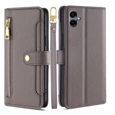 Per Samsung Galaxy A06 Custodia per telefono in pelle con cerniera a tracolla con texture di pecora (grigio)