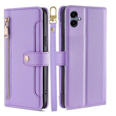 Per Samsung Galaxy A06 Custodia per telefono in pelle con cerniera a tracolla con texture di pecora (viola)