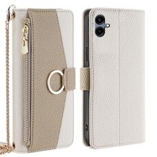 Per Samsung Galaxy A06 Custodia a tracolla in pelle con texture Litchi (bianca)
