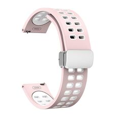 Cinturino per orologio in silicone bicolore con fibbia pieghevole in argento a doppia fila da 20 mm (rosa bianco)