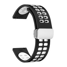Cinturino per orologio in silicone bicolore con fibbia pieghevole in argento a doppia fila da 20 mm (nero bianco)