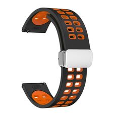 Cinturino per orologio in silicone bicolore con fibbia pieghevole in argento a doppia fila da 20 mm (nero arancione)