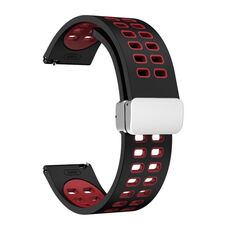 Cinturino in silicone bicolore con fibbia pieghevole in argento con foro a doppia fila da 20 mm (nero rosso)