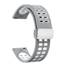 Cinturino per orologio in silicone bicolore con fibbia pieghevole in argento a doppia fila da 20 mm (grigio bianco)