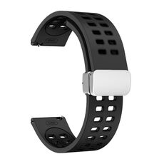Cinturino per orologio in silicone bicolore con fibbia pieghevole in argento a doppia fila da 20 mm (nero)