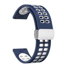 Cinturino per orologio in silicone bicolore con fibbia pieghevole in argento a doppia fila da 20 mm (blu notte bianco)