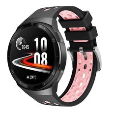 Per Huawei Watch GT 2e Cinturino in silicone con foro tondo a due colori (nero rosa chiaro)