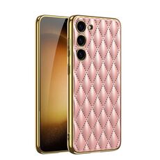 Per Samsung Galaxy S23 + 5G GKK Rhombus Pattern Galvanotecnica Plain PU Custodia per telefono (rosa)