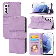 Custodia in pelle per Samsung Galaxy S23+ 5G con strisce in rilievo (viola chiaro)