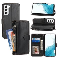 Per Samsung Galaxy S23 5G Custodia per telefono in pelle con cerniera in pelle d'olio (nera)