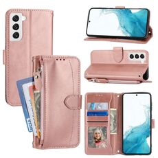 Per Samsung Galaxy S23+ 5G Custodia per telefono in pelle con cerniera in pelle d'olio (oro rosa)