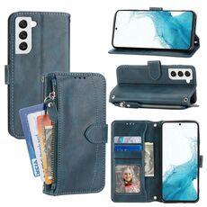 Per Samsung Galaxy S23+ 5G Custodia per telefono in pelle con cerniera in pelle d'olio (blu)