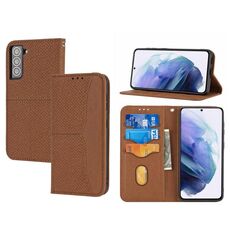 Per Samsung Galaxy S23+ 5G Custodia in pelle magnetica con cuciture a trama tessuta (marrone)
