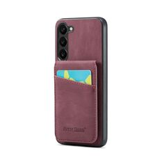 Per Samsung Galaxy S23 + 5G Fierre Shann Crazy Horse Porta carte Cover posteriore Custodia per telefono in PU (vino rosso)