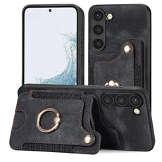 Per Samsung Galaxy S23+ 5G Custodia a portafoglio multi-scheda con anello retro skin-feel (nero)