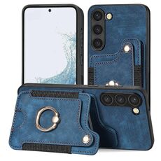 Per Samsung Galaxy S23+ 5G Custodia a portafoglio multi-scheda con anello retro skin-feel (blu)