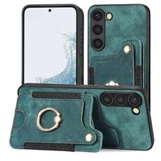 Per Samsung Galaxy S23+ 5G Custodia a portafoglio multi-scheda con anello retro skin-feel (verde)