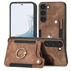 Per Samsung Galaxy S23+ 5G Custodia a portafoglio multi-scheda con anello retro skin-feel (marrone)