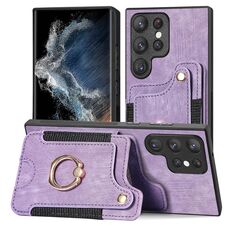 Per Samsung Galaxy S22 Ultra 5G Custodia a portafoglio multi-scheda con anello retro skin-feel (viola)