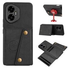 Custodia magnetica per telefono con doppia fibbia e slot per schede per Honor 300 (nera)
