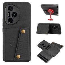 Per Honor 300 Pro Custodia magnetica per telefono con doppia fibbia e slot per schede (nero)