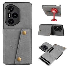 Per Honor 300 Pro Custodia magnetica per telefono con doppia fibbia e slot per schede (grigio)