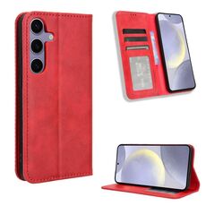 Per Samsung Galaxy S24 FE 5G Custodia per telefono in pelle con fibbia magnetica e texture retrò (rosso)