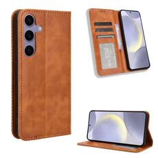 Per Samsung Galaxy S24 FE 5G Custodia per telefono in pelle con fibbia magnetica e texture retrò (marrone)