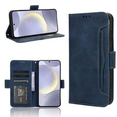 Per Samsung Galaxy S24 FE 5G Custodia in pelle con slot per schede e texture in vitello (blu)