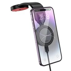 hoco HW29 Totem Car Center Console Ring Supporto magnetico per telefono con ricarica rapida wireless (nero grigio)